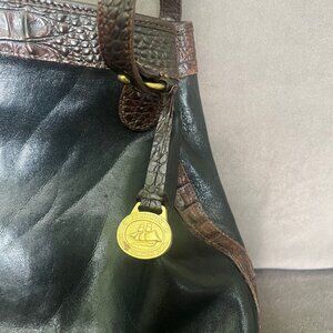 Vintage Brahmin Tuscan Black Leather Croc Embossed Bucket Shoulder Bag
